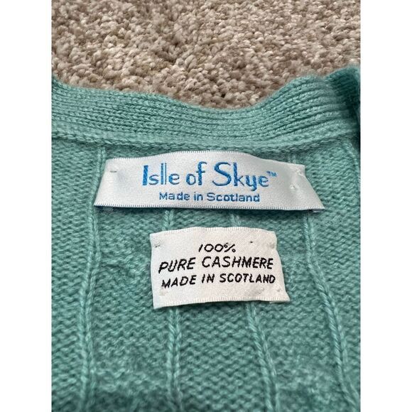 Isle of Skye Women Scotland Made Pure Cashmere Blue cardigan sweater fit sz S - Picture 3 of 11